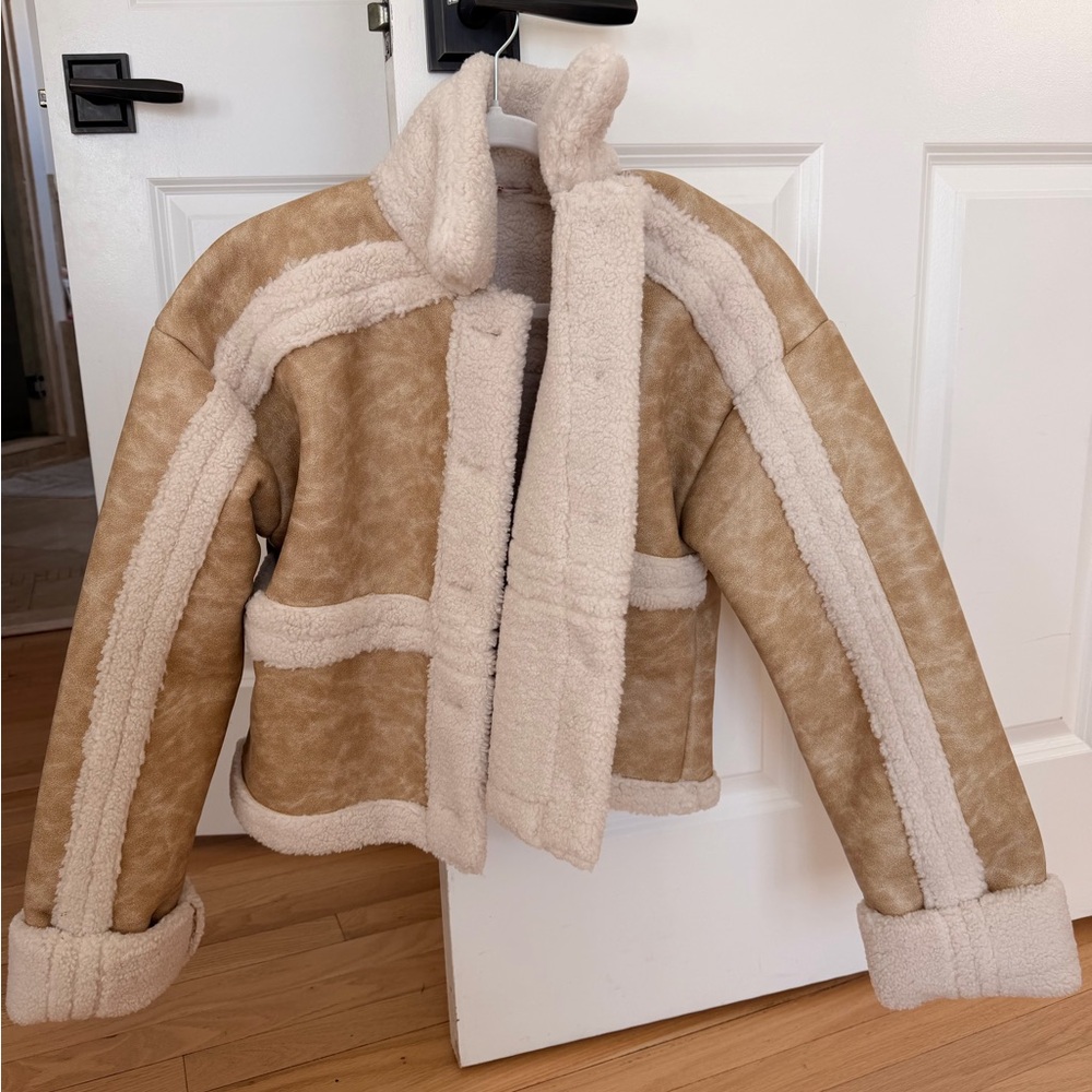 Tan and Cream Shearling Jacket